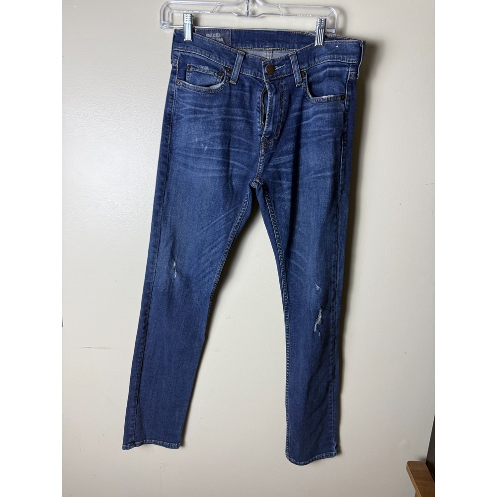 Hollister Jeans Mens 31x32 Skinny Button Fly Distressed Blue Denim Medium Wash
